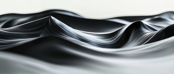 Futuristic black abstract waves with smooth, flowing textures and reflective surfaces, creating a dynamic and surreal aesthetic. AI generative.