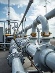 Obraz premium Industrial Pipe Network with Flange Connections
