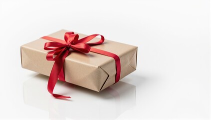 Fototapeta premium Kraft Paper Gift Box with Red Ribbon