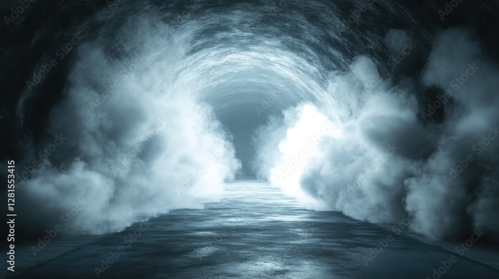 Aufkleber enigmatic tunnel shrouded in ethereal mist leading to a radiant light source creating a mysterious a