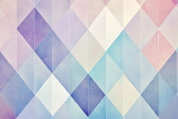 Obraz premium Illustration of geometric triangles and diamonds arranged in a symmetrical pattern, with gradients of pastel colors transitioning smoothly from one to the next. The soft hues and harmonious shapes