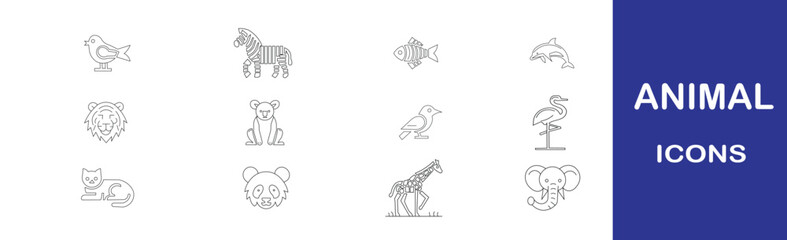 Discover this versatile animal icon set featuring 12 vector-based icons, including animals like lions, birds, elephants, and more. Perfect for websites, apps, and marketing materials, fully scalable