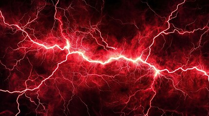 network of bright white lightning bolts crackles against deep red stormy and textured background