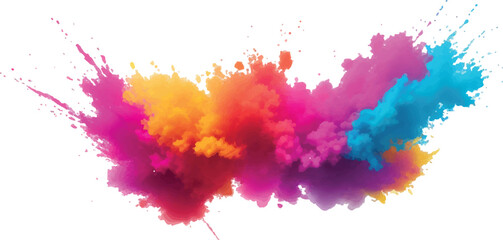 Dynamic and Expressive Watercolor Splash with Bright, Radiant Brush Streaks and Aquarelle Stains, Creating a Colorful and Lively Burst of Colors Against a Crisp White Canvas.
