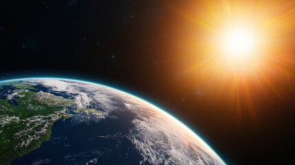 Obraz premium Efficiency increase speed analysis concept. Earth illuminated by the sun in a stunning space view.