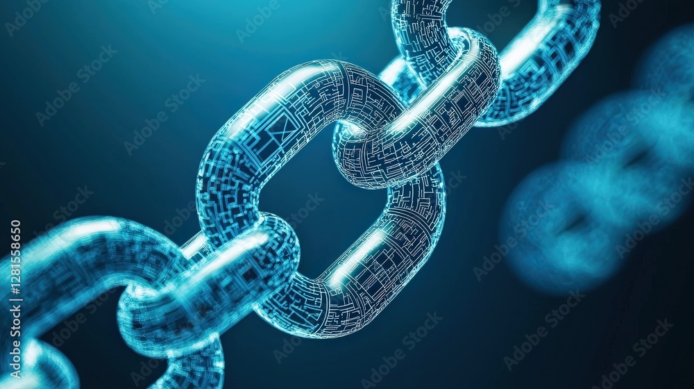 Poster efficiency increase speed analysis concept. digital chain links glowing in a blue background.