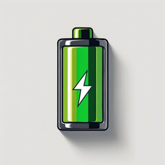 Fototapeta premium Green Battery Icon – Full Charge Energy Symbol with Lightning Bolt – 3D Modern Power Indicator for Technology, Mobile, Gadgets, Renewable Energy, and Charging Concept on Minimalist Background