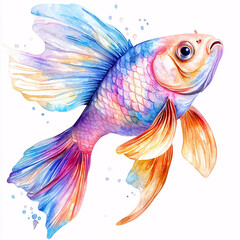 Fototapeta premium Colorful goldfish watercolor illustration with flowing fins.