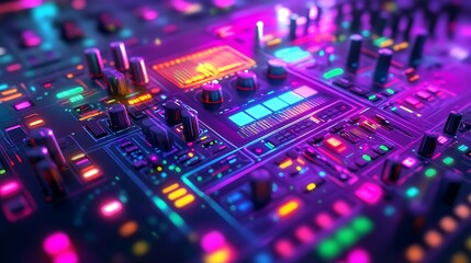 Obraz premium Neon Lit Music Production Control Panel