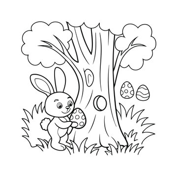 bunny holding easter egg near tree clip art preview