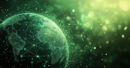 Obraz premium Digitale Erde mit globaler Datenvernetzung in grünen Farbtönen, Digital Earth with global data network in green tones