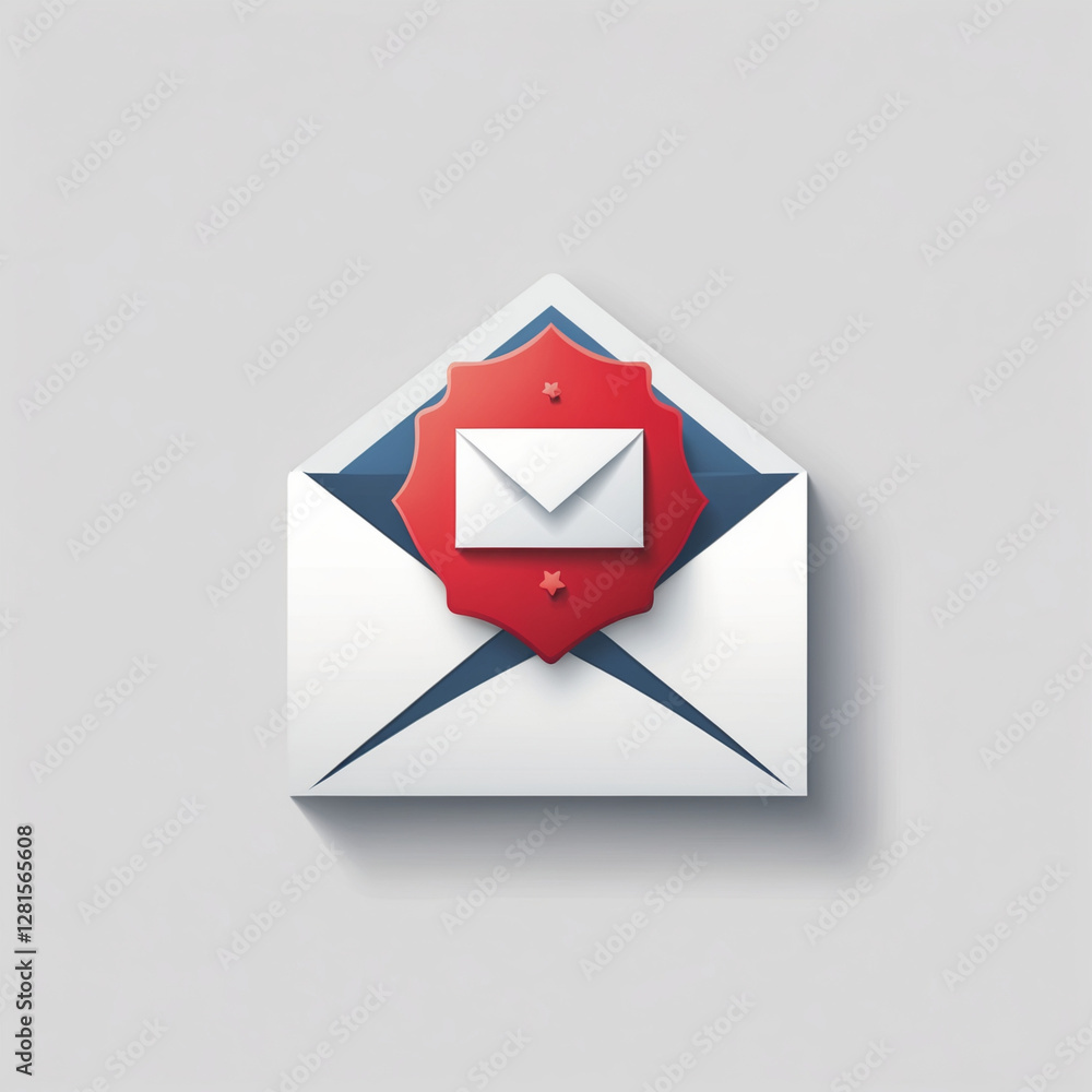 Poster new message notification icon – email envelope with red alert badge – modern 3d communication symbol