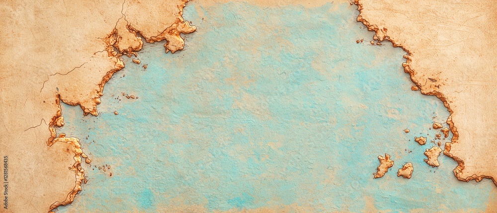 Poster an artistic map design showcasing an ocean and islands with textured details.