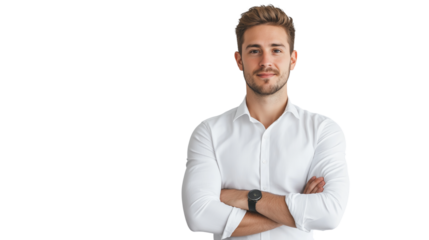 Online store owner, stylish modern entrepreneur, smart-casual attire, looking confidently at the camera, white background, isolated PNG