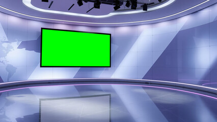 News Studio, Backdrop For TV Shows .TV On Wall.3D Virtual News Studio Background