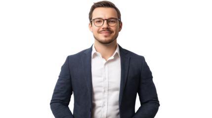 Online store owner, stylish modern entrepreneur, smart-casual attire, looking confidently at the camera, white background, isolated PNG