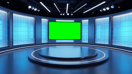 News Studio, Backdrop For TV Shows .TV On Wall.3D Virtual News Studio Background