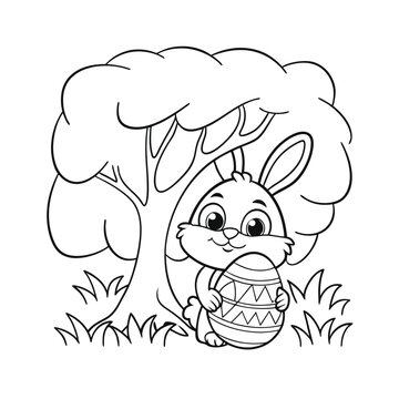 bunny holding easter egg under tree clip art preview