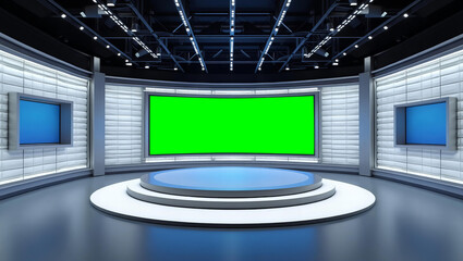 News Studio, Backdrop For TV Shows .TV On Wall.3D Virtual News Studio Background