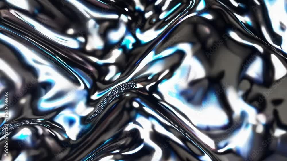 Poster abstract metallic surface with swirling patterns and blue highlights creating a futuristic and dynam