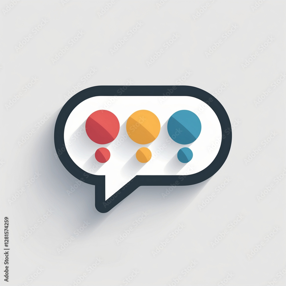 Poster chat bubble icon – modern 3d messaging symbol with three dots – communication, conversation, chatbot