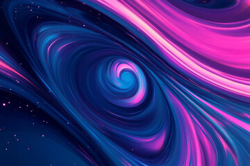 Fototapeta premium Illustration of a mesmerizing galaxy swirl in vibrant shades of deep blue, violet, and neon pink. Stars twinkle within the cosmic spiral, creating a hypnotic and otherworldly abstract composition that