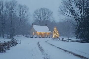 A Cozy Winter Scene Featuring A Lit Christmas Tree