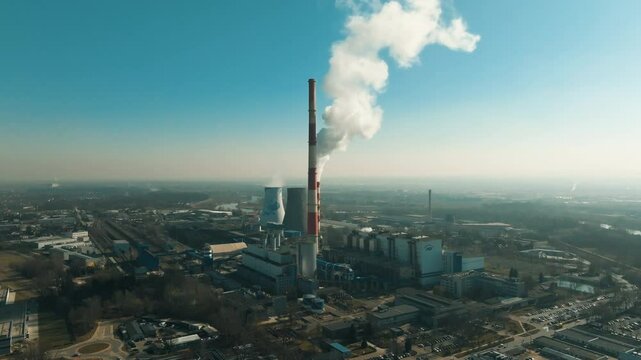 Coal power plant emitting smoke into the atmosphere affecting air quality. 