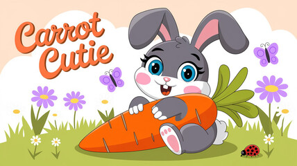 Adorable Bunny Rabbit Holding a Carrot in Spring Garden