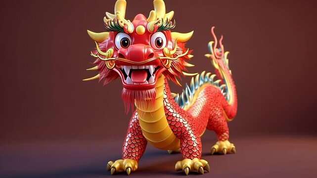 Adorable Red Chinese Dragon 3D Render