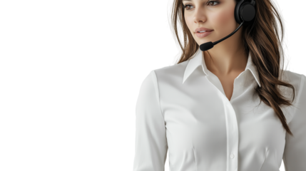 Customer service representative, friendly and inviting, stylish business attire, high-resolution, isolated PNG