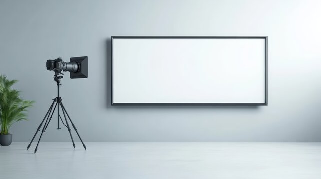 Camera and blank screen setup, ideal for content creation, online meetings, or video production