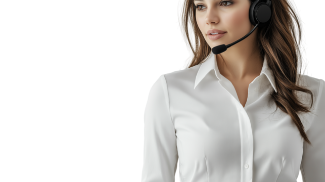 Customer service representative, friendly and inviting, stylish business attire, high-resolution, isolated PNG