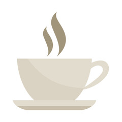 Flat Vector Illustration of a Steaming Hot Coffee Cup on a Saucer for Café, Breakfast, and Beverage Concepts