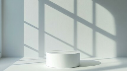 White Cylinder Podium Display in a Modern Interior