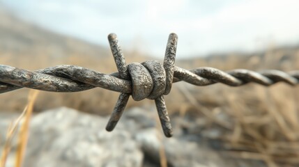Closeup, barbed wire fence detail security, restriction, boundary, barrier, protection