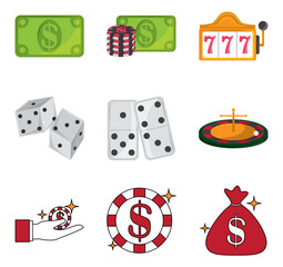 Set of casino vector icons with white background