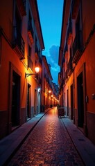 Camino a la Puerta del Sol con luces y faroles, azulejos, Madrid, iluminaci?n