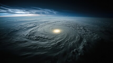 Swirling Hurricane Formation Above the Ocean with Dark Clouds