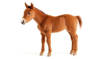 Obraz premium Adorable small brown horse posing on a clean white studio backdrop, captivating portrait