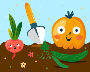 Cartoon cute characters face. Vector