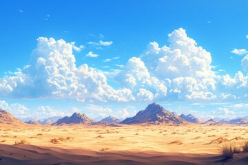 Naklejka premium Stunning desert landscape with golden sand dunes and clear blue skies.