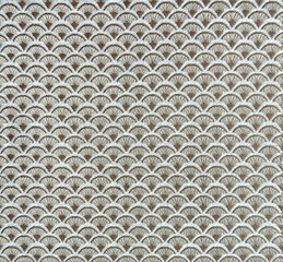 White and grey with Japanese fish scales or Chinese fish skin wave and curve pattern. Asian curved fan and fish scales pattern, in deep red and gold color. Seamless background texture.