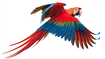 Fototapeta premium Scarlet Macaw in Flight Vibrant Tropical Bird Wingspan Feathers Wildlife