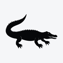 A silhouette of an alligator on a white background.