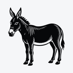 A black and white donkey on a white background