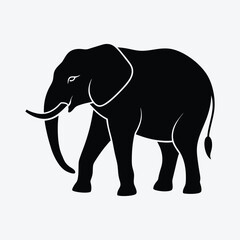 Fototapeta premium an elephant is shown in a black and white silhouette simple flat design.
