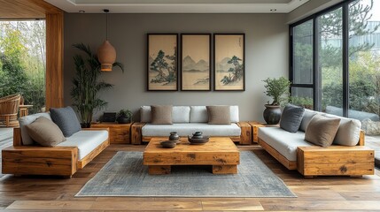 Minimalist Living Room With Large Windows Offering a View of Nature During Daylight