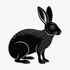 A beautiful black and white illustration of a rabbit.