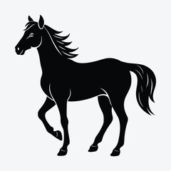 A cute black silhouette of a horse animal on a white background.